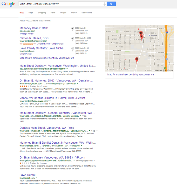 Local Search results Before claiming google my business listing