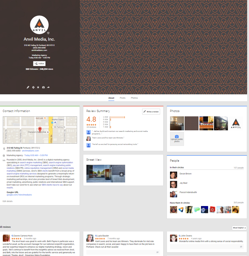 Previous Google+ layout for local businesses