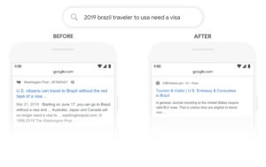 Difference in search results before and after BERT algorithm update.